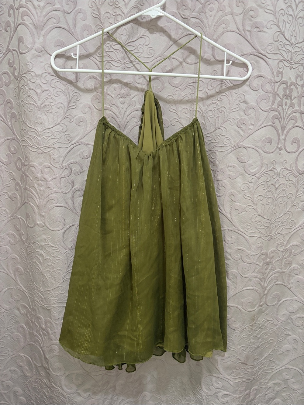 Olive Green Spaghetti Strap Chiffon shirt